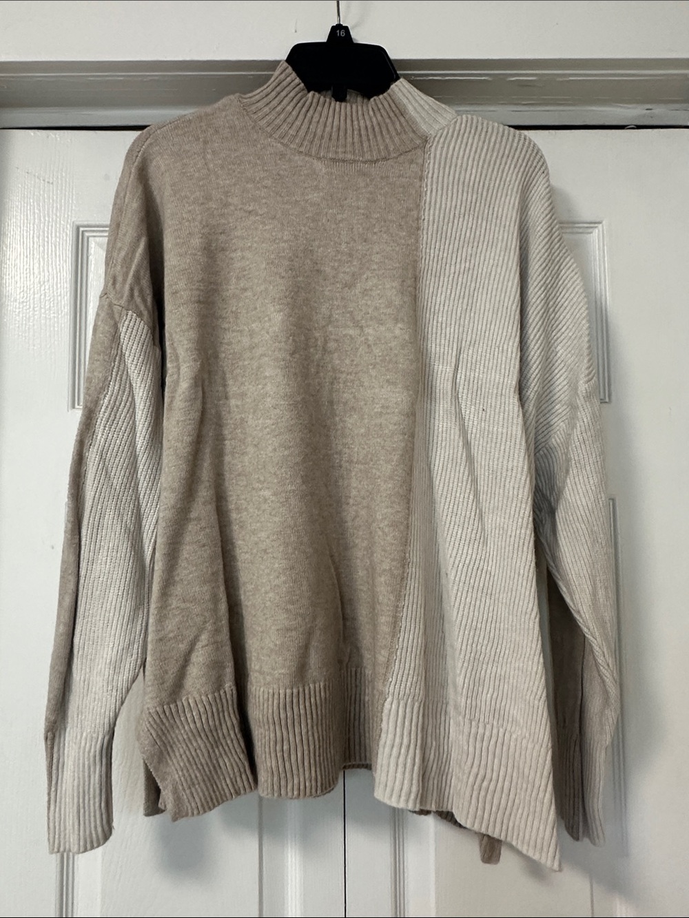 Women's Two-Tone Beige Cowl Sweater